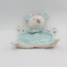 Doudou plat souris gris bleu feuilles PUSBLU