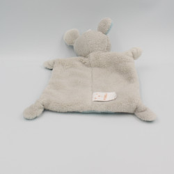 Doudou plat souris gris bleu feuilles PUSBLU