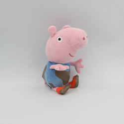Doudou cochon rose bleu déguisé en vache PEPPA PIG 18 cm