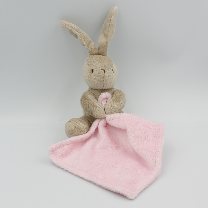 Doudou lapin beige mouchoir rose GRAIN DE BLE