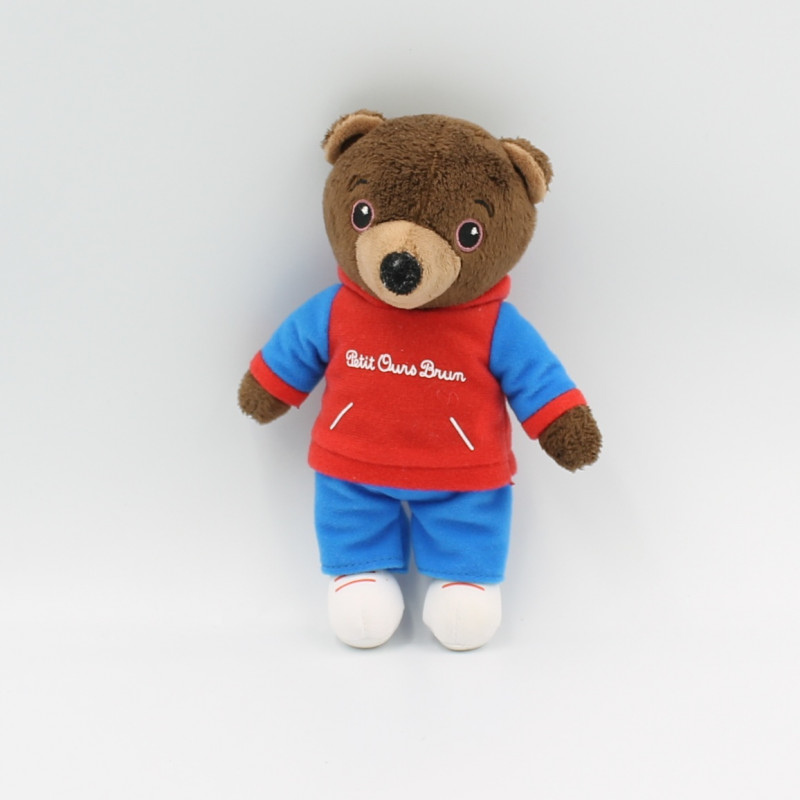 Doudou Petit Ours Brun bleu rouge JEMINI