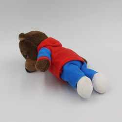 Doudou Petit Ours Brun bleu rouge JEMINI