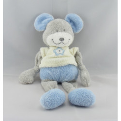 Doudou plat souris gris blanc fleur rose NICOTOY