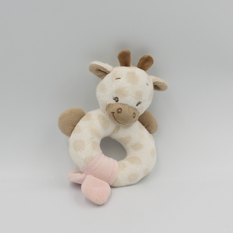 Doudou hochet girafe beige blanc rose Charlotte NATTOU
