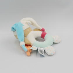 Doudou et compagnie hochet ours blanc bleu rose étoiles Unicef