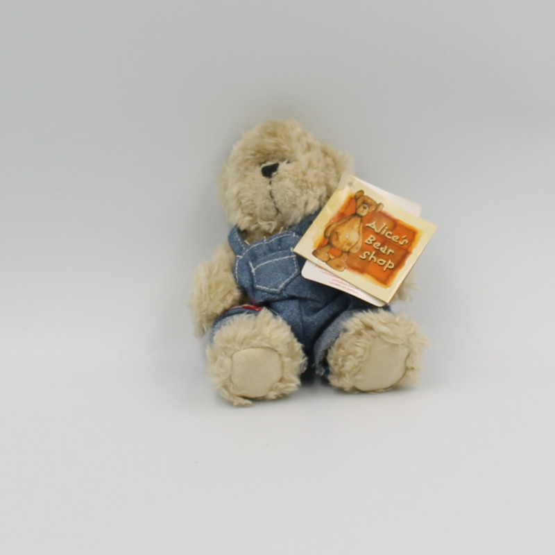 Petit peluche ours beige salopette bleu jean ALICE'S BEAR SHOP RUSS