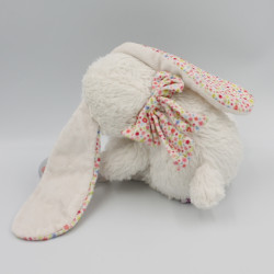 Doudou lapin blanc rose fleurs balle hochet POMMETTE