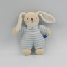 Doudou lapin beige blanc bleu rayé TROUSSELIER