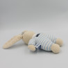 Doudou lapin beige blanc bleu rayé TROUSSELIER