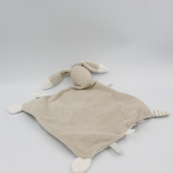 Doudou plat lapin beige blanc rayé AUCHAN