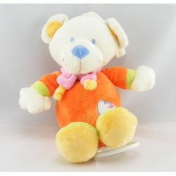 Doudou Plat rond ours orange coeur bleu NICOTOY