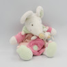 Doudou et compagnie semi plat souris rose Léonie avec bébé