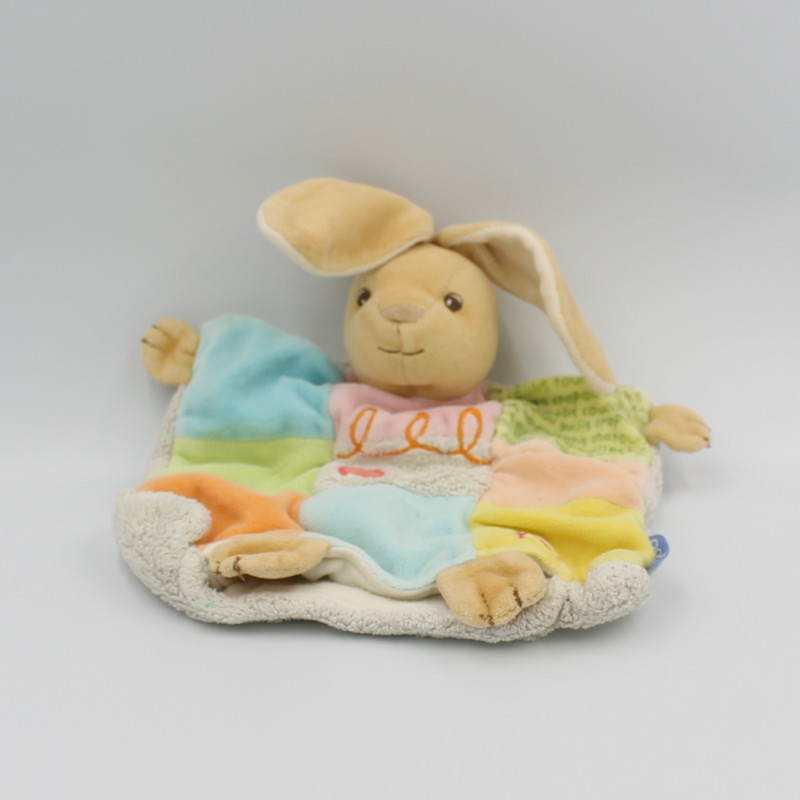 Doudou plat patchwork lapin anniversaire confettis crapouilles Kaloo