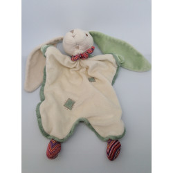 Doudou plat lapin blanc vert violet rose rouge rayé BUKOWSKI