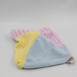 Doudou plat lapin rose bleu jaune rayé formes CMP