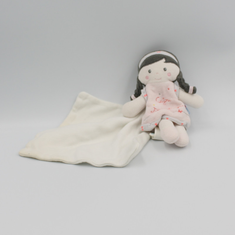 Doudou poupée rose blanche bleu Cajou SUCRE D'ORGE