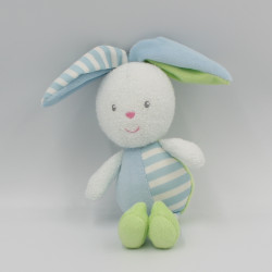 Doudou lapin bleu vert rayé luminou JEMINI