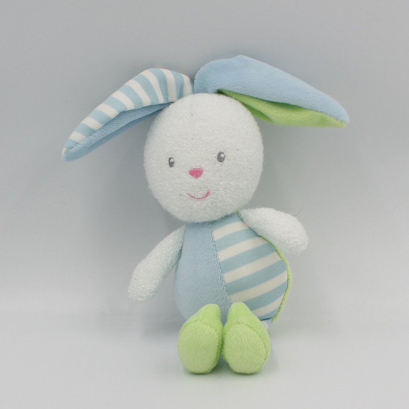 Doudou lapin bleu vert rayé luminou JEMINI