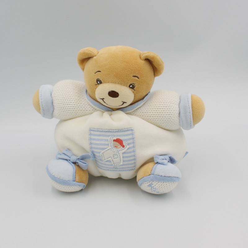 Doudou patapouf ours blanc bleu enfant laine KALOO