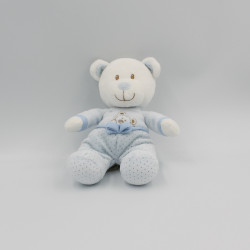 Doudou ours bleu pois papillon brodé NICOTOY