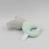 Doudou hochet souris grise verte feuilles GIPSY