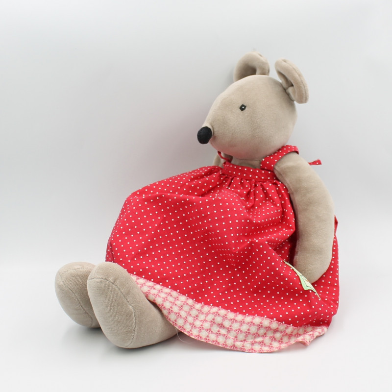 Grand Doudou souris grise robe rouge la grande famille MOULIN ROTY