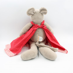 Grand Doudou souris grise robe rouge la grande famille MOULIN ROTY