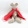 Grand Doudou souris grise robe rouge la grande famille MOULIN ROTY