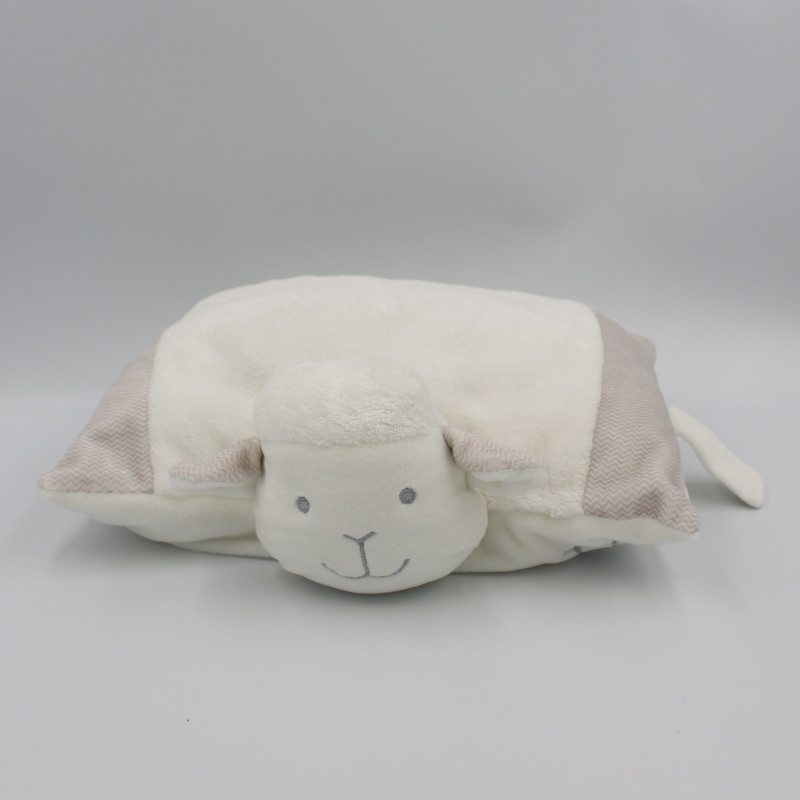 Doudou coussin mouton blanc gris OBAIBI