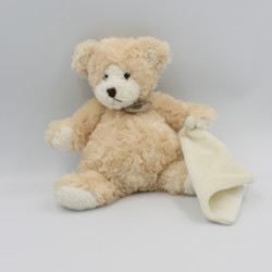 Doudou Ours beige blanc avec mouchoir Baby Nat