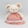 Doudou peluche souris blanche rose robe pois BUKOWSKI