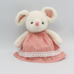 Doudou peluche souris blanche rose robe pois BUKOWSKI