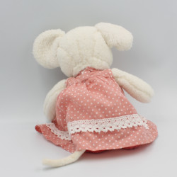 Doudou peluche souris blanche rose robe pois BUKOWSKI