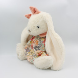 Doudou peluche lapin blanc rose robe fleurs BUKOWSKI