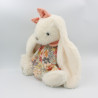 Doudou peluche lapin blanc rose robe fleurs BUKOWSKI