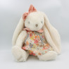 Doudou peluche lapin blanc rose robe fleurs BUKOWSKI