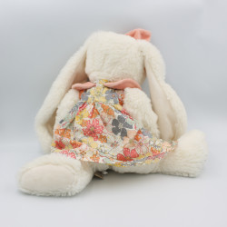 Doudou peluche lapin blanc rose robe fleurs BUKOWSKI