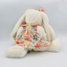 Doudou peluche lapin blanc rose robe fleurs BUKOWSKI