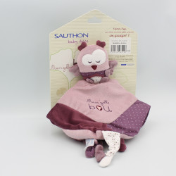 Doudou plat Mam'zelle Bou hibou chouette rose violet SAUTHON NEUF