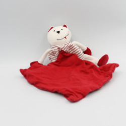 Doudou ours chat blanc rouge rayé mouchoir BERLINGOT