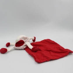Doudou ours chat blanc rouge rayé mouchoir BERLINGOT