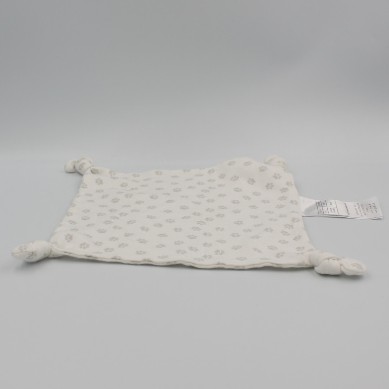 Doudou plat carré blanc gris empreintes VERTBAUDET