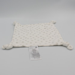 Doudou plat carré blanc gris empreintes VERTBAUDET