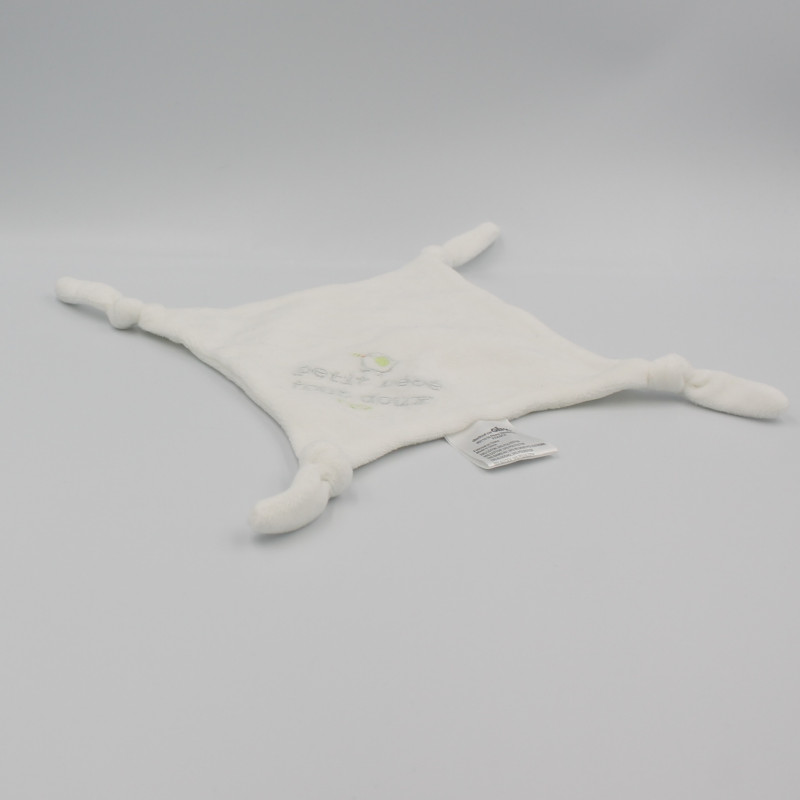 Doudou plat carré blanc oiseau Petit Bébé Tout Doux GEMO