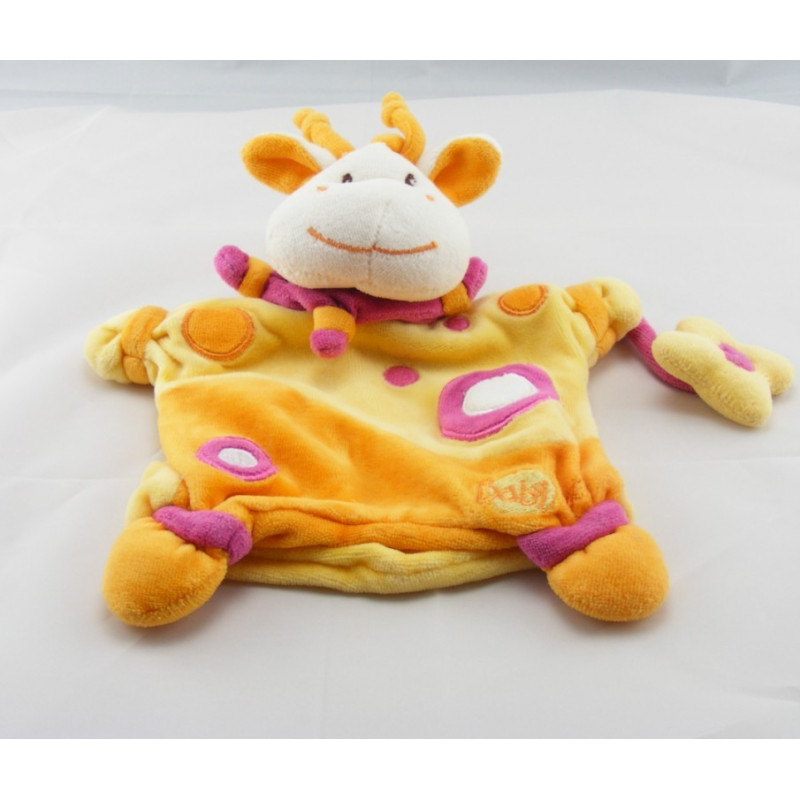 Doudou plat girafe jaune rose avec fleur BABY NAT