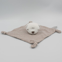 Doudou plat carré ours blanc beige rayé ORCHESTRA