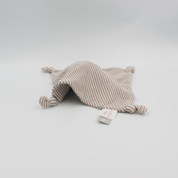 Doudou plat carré ours blanc beige rayé ORCHESTRA