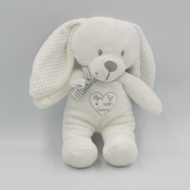 Doudou lapin blanc pois gris Mon petit coeur POMMETTE