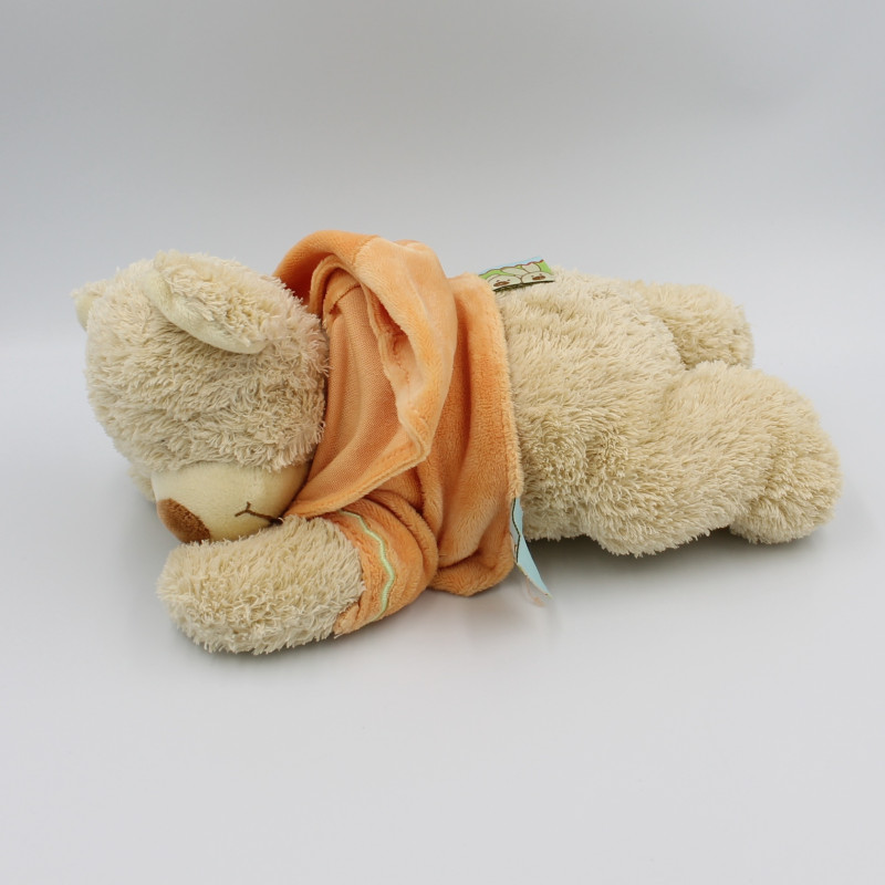 Doudou ours beige capuche orange NICOTOY