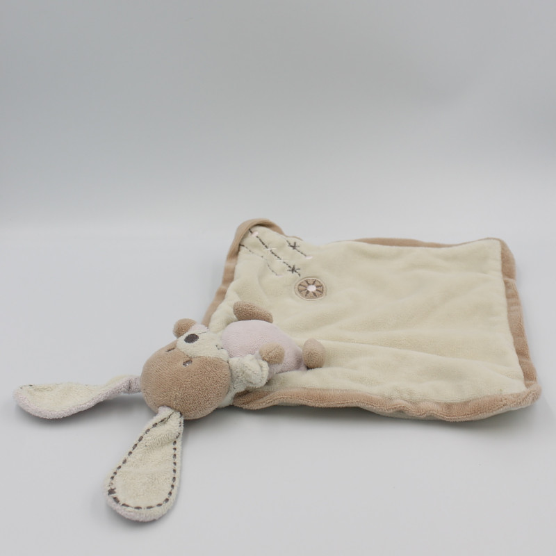 Doudou plat lapin beige rose blanc NICOTOY